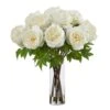 22” Artificial Peony Arrangement With Cylinder Glass Vase