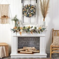 22” Autumn Cotton, Eucalyptus, Berries And Pinecones Artificial Fall Wreath -Artificial Trees Store artificial 22 autumn cotton eucalyptus berries and pinecones artificial fall wreath nearly natural 856108