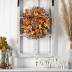 22” Autumn Dahlia And Berries Artificial Fall Wreath -Artificial Trees Store artificial 22 autumn dahlia and berries artificial fall wreath nearly natural 507554