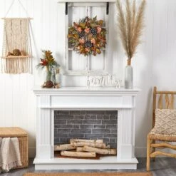 22” Autumn Hydrangea, Dried Lotus Pod Artificial Fall Wreath -Artificial Trees Store artificial 22 autumn hydrangea dried lotus pod artificial fall wreath nearly natural 491249