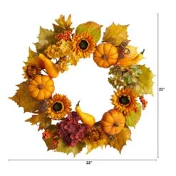 22” Autumn Hydrangea, Pumpkin And Sunflower Artificial Fall Wreath -Artificial Trees Store artificial 22 autumn hydrangea pumpkin and sunflower artificial fall wreath nearly natural 863246