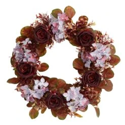 22” Fall Hydrangea And Rose Autumn Artificial Wreath