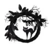 22” Halloween Black Cat And Bat Boo Twig Wreath