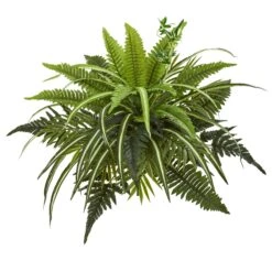 22” Mixed Greens And Fern Artificial Bush Plant (Set Of 3)