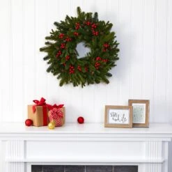 22” Pine, Pinecone And Berry Artificial Wreath -Artificial Trees Store artificial 22 pine pinecone and berry artificial wreath nearly natural 398052