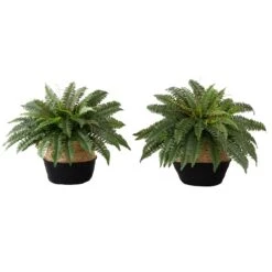 23" Artificial Boston Fern Plant With Handmade Jute & Cotton Basket DIY KIT - Set Of 2