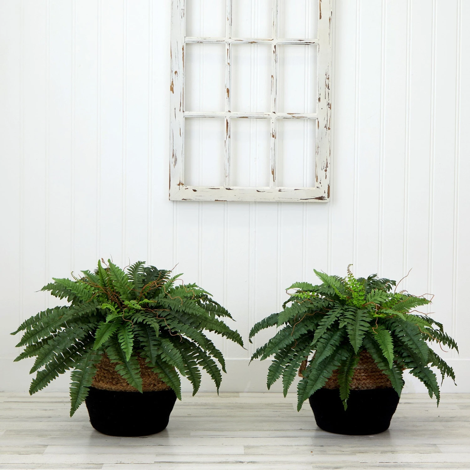 23" Artificial Boston Fern Plant With Handmade Jute & Cotton Basket DIY KIT - Set Of 2 2 23" Artificial Boston Fern Plant With Handmade Jute & Cotton Basket DIY KIT - Set Of 2 - Image 2