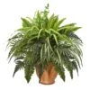 23” Mixed Greens And Fern Artificial Plant InTerra Cotta Planter