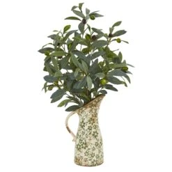 23” Olive Artificial Plant In Vase In Floral Pitcher