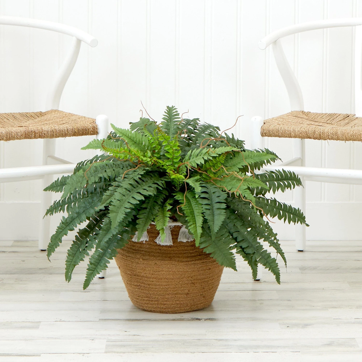 23”Artificial Boston Fern Plant In HandmadeJute & Cotton Basket With Tassels DIY KIT 2 23”Artificial Boston Fern Plant In HandmadeJute & Cotton Basket With Tassels DIY KIT - Image 2
