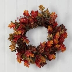 24” Autumn Maple, Berries And Pinecone Fall Artificial Wreath -Artificial Trees Store artificial 24 autumn maple berries and pinecone fall artificial wreath nearly natural 704817