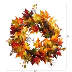 24” Autumn Maple Leaf And Berries Artificial Fall Wreath With Twig Base -Artificial Trees Store artificial 24 autumn maple leaf and berries artificial fall wreath with twig base nearly natural 935118