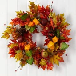 24” Autumn Maple Leaf And Berries Fall Artificial Wreath 9 24” Autumn Maple Leaf And Berries Fall Artificial Wreath -Artificial Trees Store artificial 24 autumn maple leaf and berries fall artificial wreath nearly natural 334508