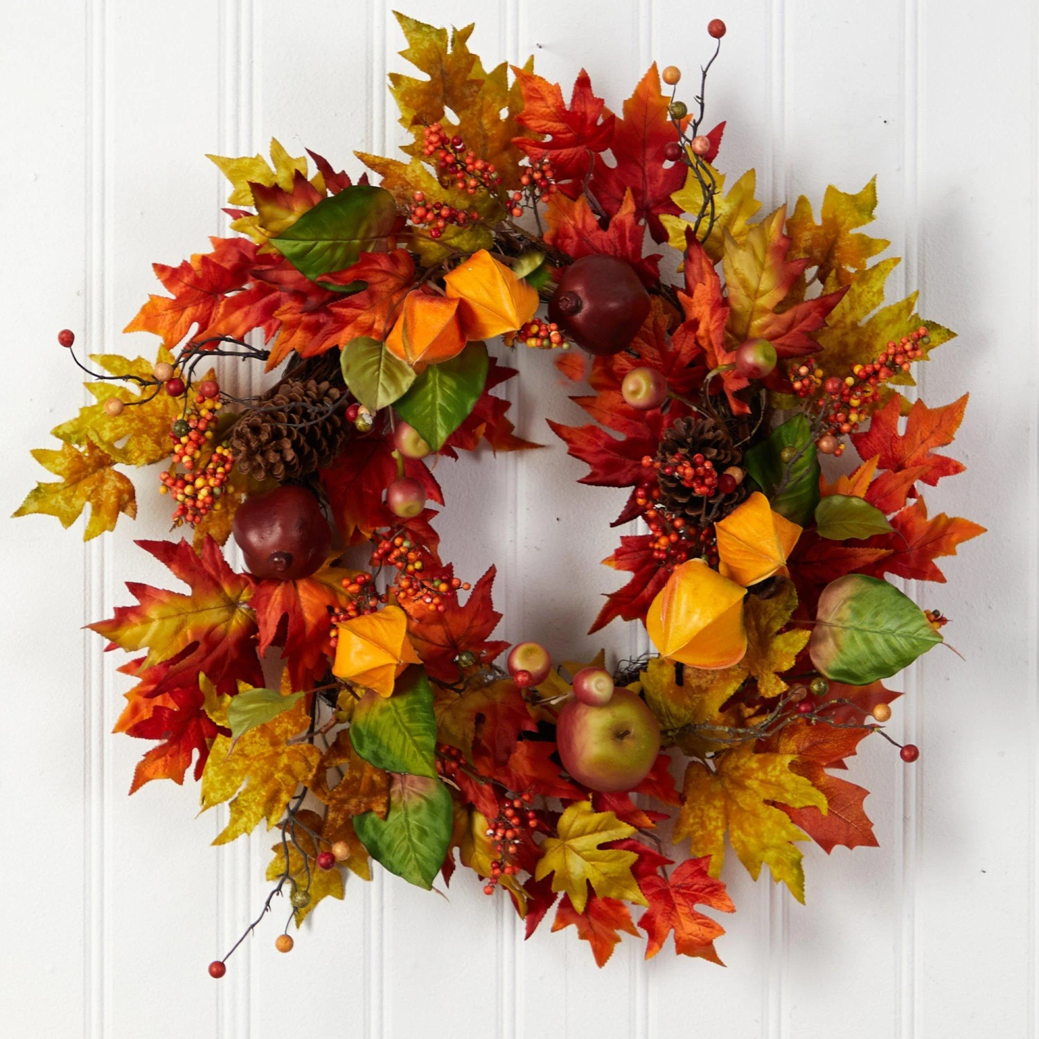 24” Autumn Maple Leaf And Berries Fall Artificial Wreath 5 24” Autumn Maple Leaf And Berries Fall Artificial Wreath - Image 5