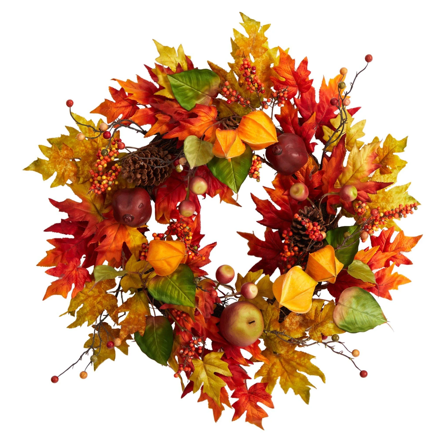 24” Autumn Maple Leaf And Berries Fall Artificial Wreath 1 24” Autumn Maple Leaf And Berries Fall Artificial Wreath