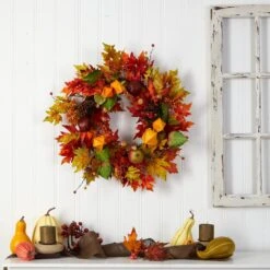 24” Autumn Maple Leaf And Berries Fall Artificial Wreath 8 24” Autumn Maple Leaf And Berries Fall Artificial Wreath -Artificial Trees Store artificial 24 autumn maple leaf and berries fall artificial wreath nearly natural 476219