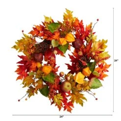 24” Autumn Maple Leaf And Berries Fall Artificial Wreath 7 24” Autumn Maple Leaf And Berries Fall Artificial Wreath -Artificial Trees Store artificial 24 autumn maple leaf and berries fall artificial wreath nearly natural 898662