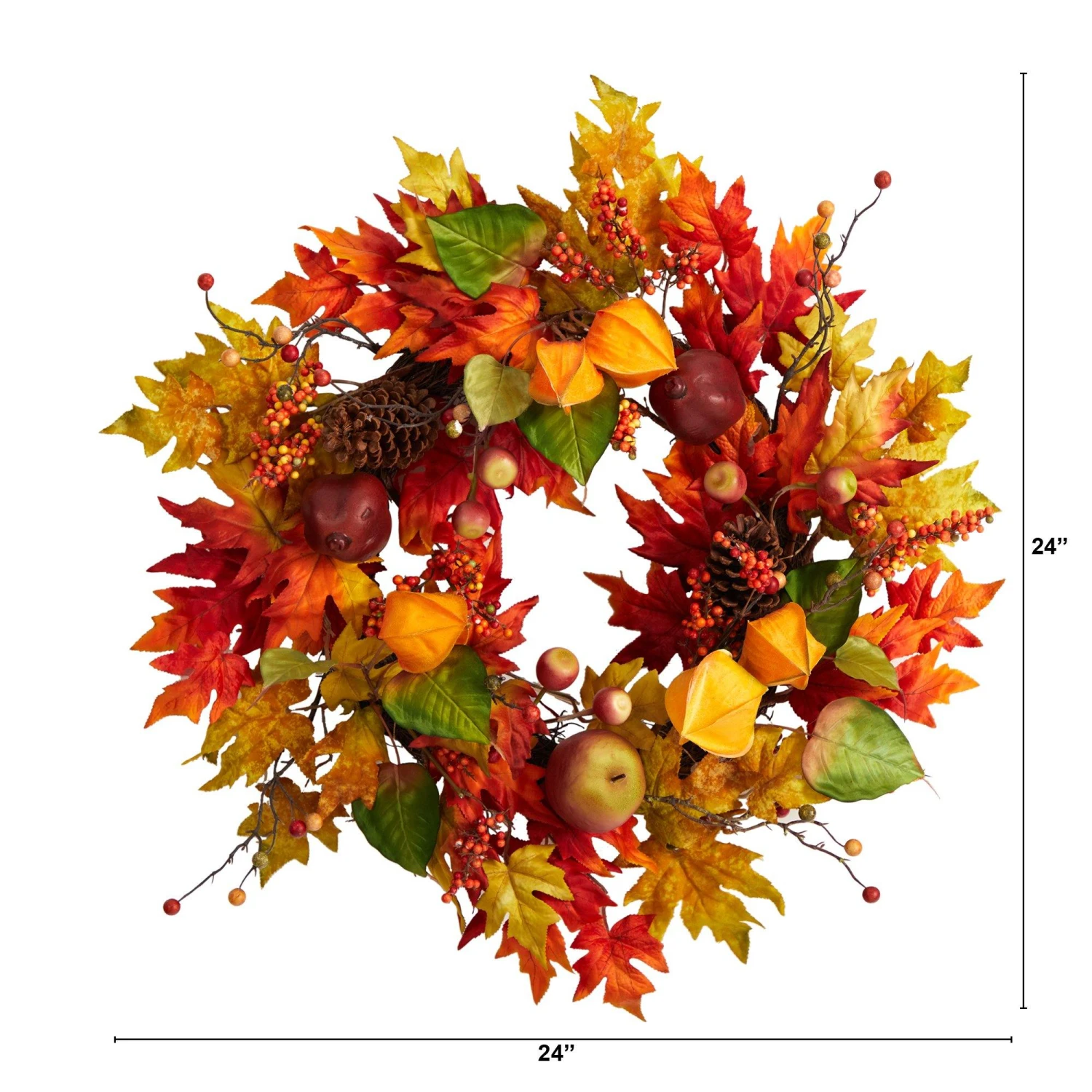 24” Autumn Maple Leaf And Berries Fall Artificial Wreath 3 24” Autumn Maple Leaf And Berries Fall Artificial Wreath - Image 3