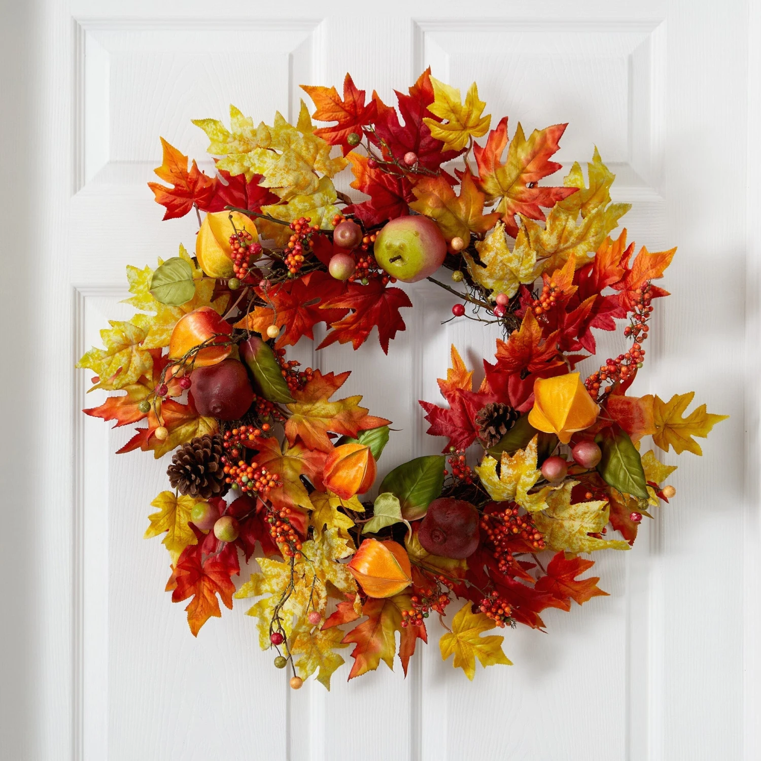 24” Autumn Maple Leaf And Berries Fall Artificial Wreath 2 24” Autumn Maple Leaf And Berries Fall Artificial Wreath - Image 2