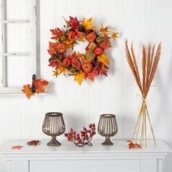 24” Autumn Pumpkin And Berries Artificial Fall Wreath -Artificial Trees Store artificial 24 autumn pumpkin and berries artificial fall wreath nearly natural 272619
