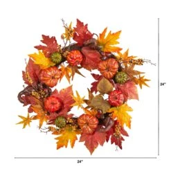 24” Autumn Pumpkin And Berries Artificial Fall Wreath -Artificial Trees Store artificial 24 autumn pumpkin and berries artificial fall wreath nearly natural 482378