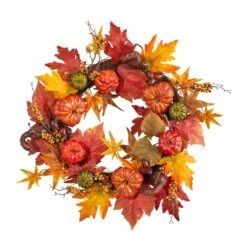 24” Autumn Pumpkin And Berries Artificial Fall Wreath