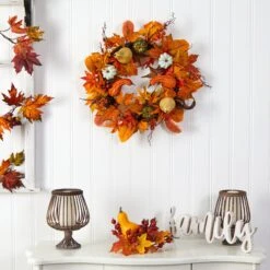 24” Autumn Pumpkin, Gourd And Berries In Assorted Colors Artificial Fall Wreath -Artificial Trees Store artificial 24 autumn pumpkin gourd and berries in assorted colors artificial fall wreath nearly natural 322217