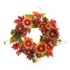 24” Autumn Sunflower, Pumpkin, Pinecone And Berries Fall Artificial Wreat