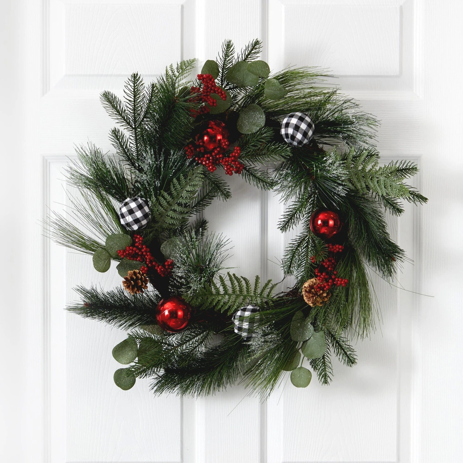 24” Berry And Pinecone Artificial Christmas Wreath With Ornaments 2 24” Berry And Pinecone Artificial Christmas Wreath With Ornaments - Image 2