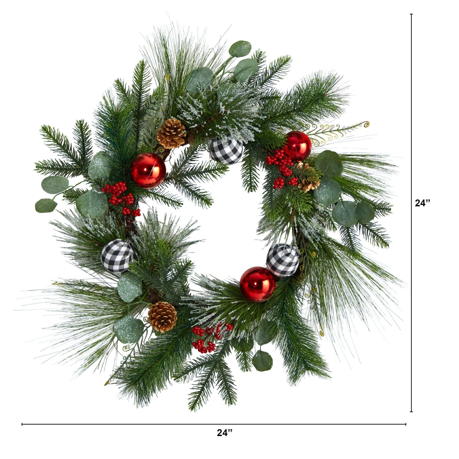 24” Berry And Pinecone Artificial Christmas Wreath With Ornaments 3 24” Berry And Pinecone Artificial Christmas Wreath With Ornaments - Image 3