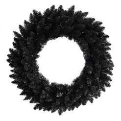 24” Black Artificial Wreath With 35 Warm White LED Lights -Artificial Trees Store artificial 24 black artificial wreath with 35 warm white led lights nearly natural 771410