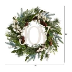 24” Christmas Joy Greenery Holiday Artificial Wreath -Artificial Trees Store artificial 24 christmas joy greenery holiday artificial wreath nearly natural 125700