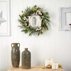 24” Christmas Joy Greenery Holiday Artificial Wreath -Artificial Trees Store artificial 24 christmas joy greenery holiday artificial wreath nearly natural 688493