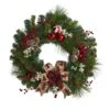24” Christmas Pine Artificial Wreath With Pine Cones And Ornaments