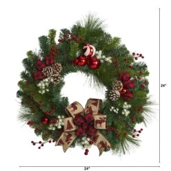 24” Christmas Pine Artificial Wreath With Pine Cones And Ornaments -Artificial Trees Store artificial 24 christmas pine artificial wreath with pine cones and ornaments nearly natural 988084