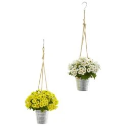 24” Daisy Arrangement In Hanging Bucket (Set Of 2) -Artificial Trees Store artificial 24 daisy arrangement in hanging bucket set of 2 nearly natural white yellow 474453