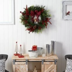 24” Decorated Christmas Artificial Wreath With Bow And 130 Bendable Branches -Artificial Trees Store artificial 24 decorated christmas artificial wreath with bow and 130 bendable branches nearly natural 488763