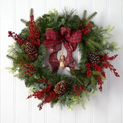 24” Decorated Christmas Artificial Wreath With Bow And 130 Bendable Branches -Artificial Trees Store artificial 24 decorated christmas artificial wreath with bow and 130 bendable branches nearly natural 810886