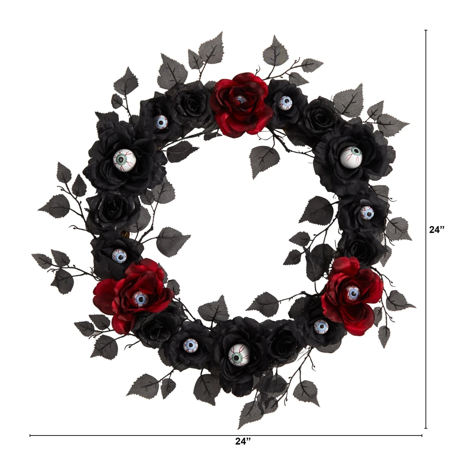 24” Eyeball Rose Halloween Artificial Wreath 2 24” Eyeball Rose Halloween Artificial Wreath - Image 2