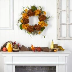 24” Fall Hydrangea Artificial Autumn Wreath -Artificial Trees Store artificial 24 fall hydrangea artificial autumn wreath nearly natural 625644