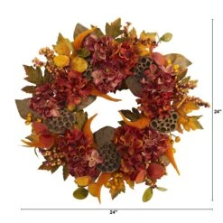 24” Fall Hydrangea, Lotus And Berries Artificial Wreath 5 24” Fall Hydrangea, Lotus And Berries Artificial Wreath -Artificial Trees Store artificial 24 fall hydrangea lotus and berries artificial wreath nearly natural 481755