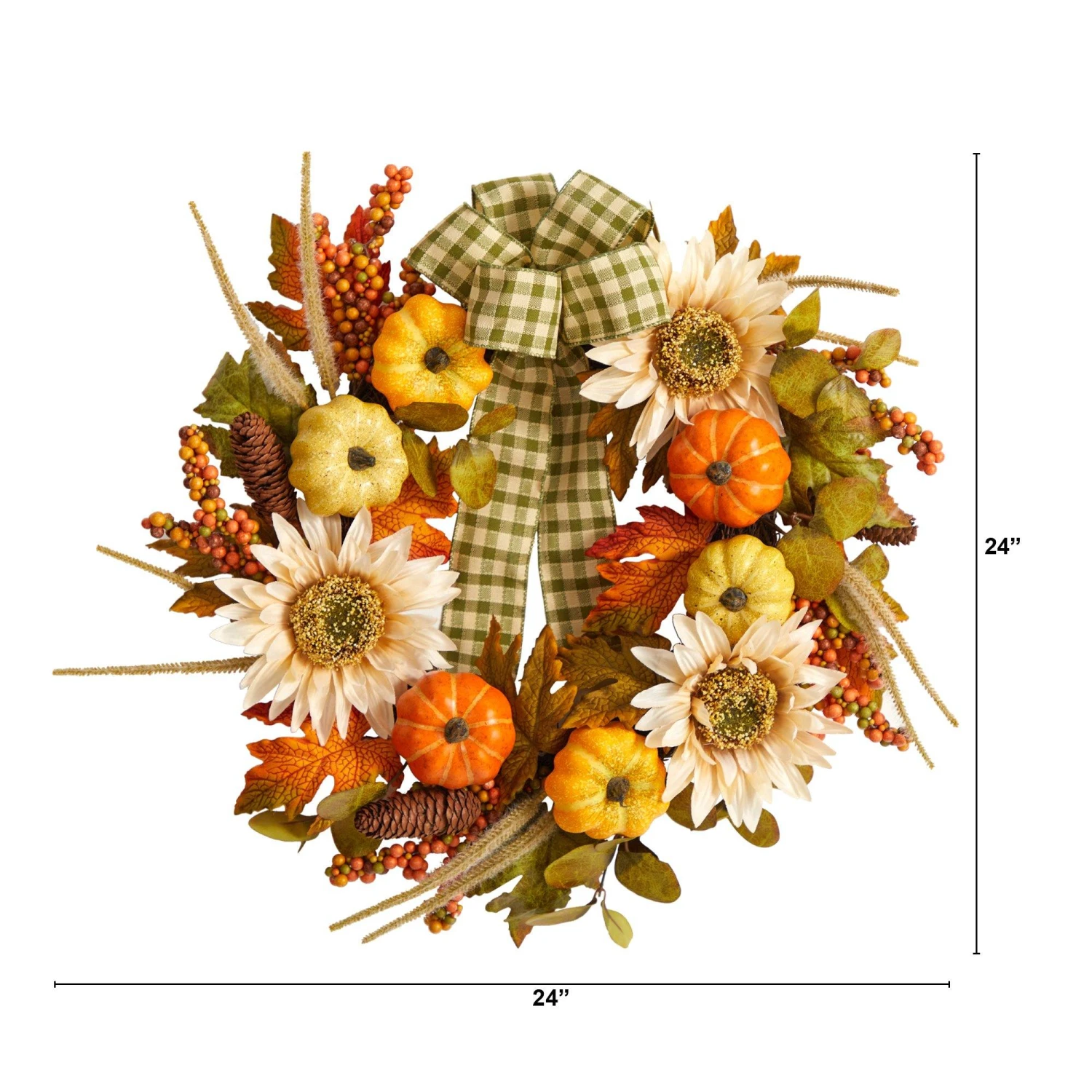 24” Fall Pumpkin, Sunflower Artificial Autumn Wreath With Decorative Ribbon 3 24” Fall Pumpkin, Sunflower Artificial Autumn Wreath With Decorative Ribbon - Image 3