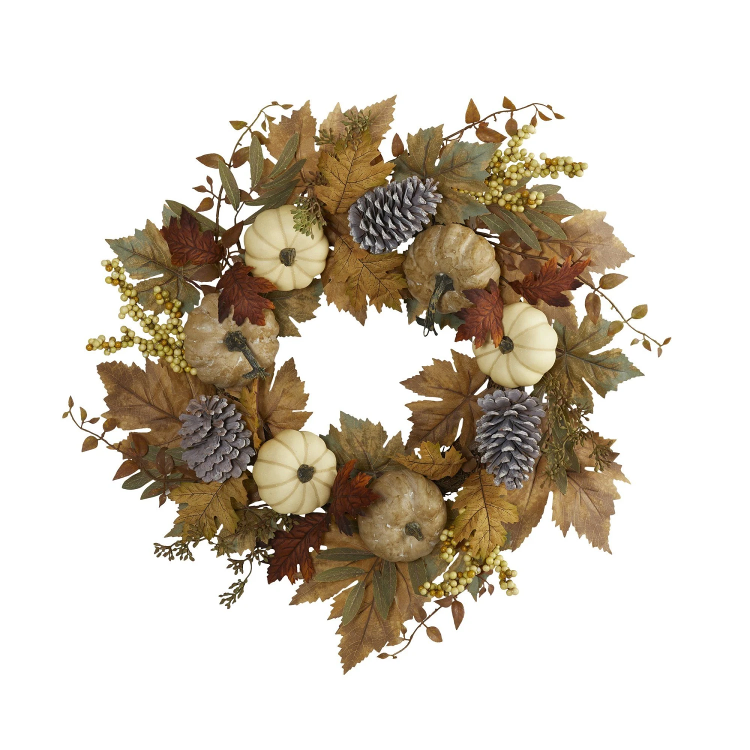 24” Fall Pumpkins, Pine Cones And Berries Artificial Wreath 1 24” Fall Pumpkins, Pine Cones And Berries Artificial Wreath