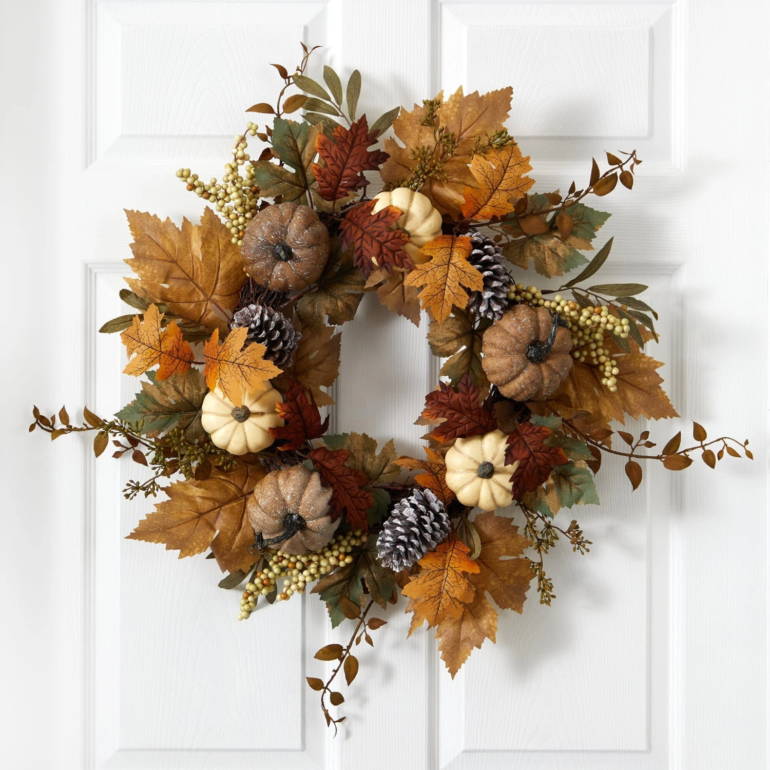 24” Fall Pumpkins, Pine Cones And Berries Artificial Wreath 2 24” Fall Pumpkins, Pine Cones And Berries Artificial Wreath - Image 2
