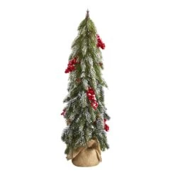 24” Flocked Artificial Christmas Tree With Berries And Pine Cones
