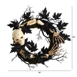 24" Halloween Skull And Bones Wreath" -Artificial Trees Store artificial 24 halloween skull and bones wreath nearly natural 496711