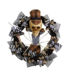 24” Halloween Skull In Plaid Mesh Wreath