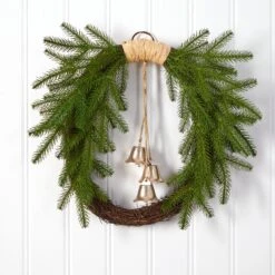 24” Holiday Christmas Pine And Bells Wreath 6 24” Holiday Christmas Pine And Bells Wreath -Artificial Trees Store artificial 24 holiday christmas pine and hanging bells wreath nearly natural 368857