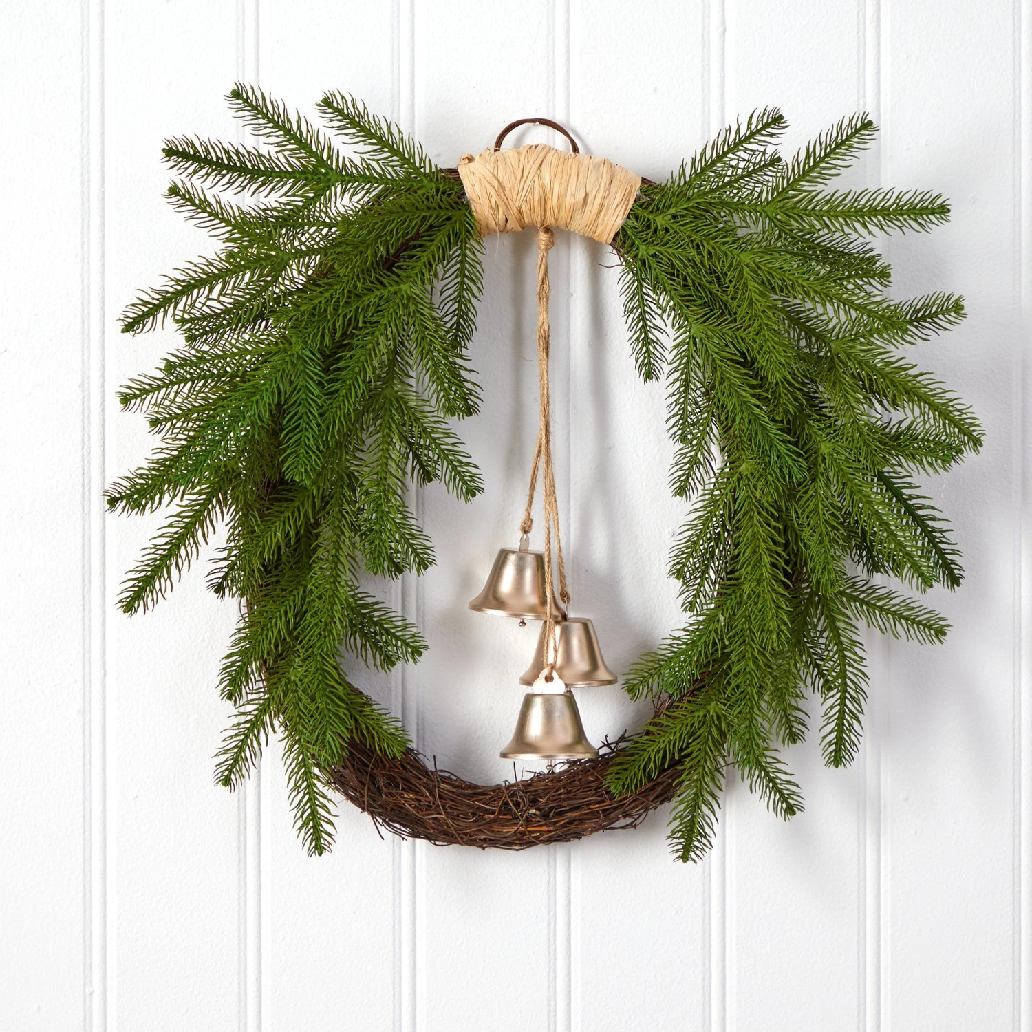 24” Holiday Christmas Pine And Bells Wreath 3 24” Holiday Christmas Pine And Bells Wreath - Image 3