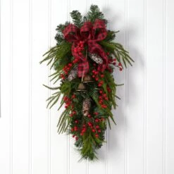 24” Holiday Christmas Pine Cones, Berry And Bells Wreath -Artificial Trees Store artificial 24 holiday christmas pine cones berry and bells wreath nearly natural 864919